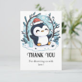 Carte De Remerciements Baby shower Whimsical Petit Penguin (Debout devant)