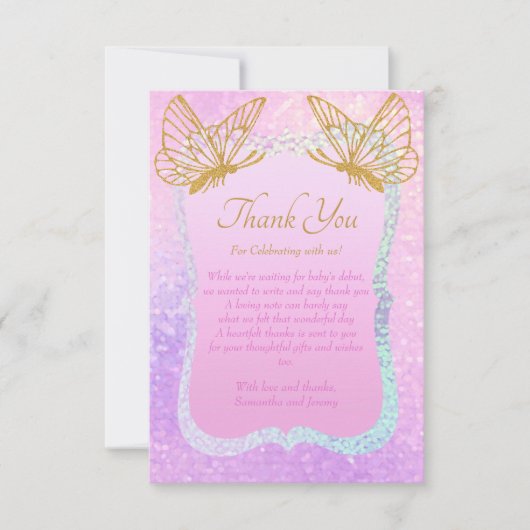 Carte De Remerciements Baby shower Whimsical rose et or (Devant)