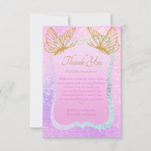 Carte De Remerciements Baby shower Whimsical rose et or