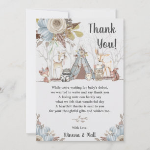 Carte De Remerciements Baby shower Whimsical Tribal Boho Woodland Animaux