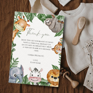 Carte De Remerciements Baby shower Wild One Safari Animaux