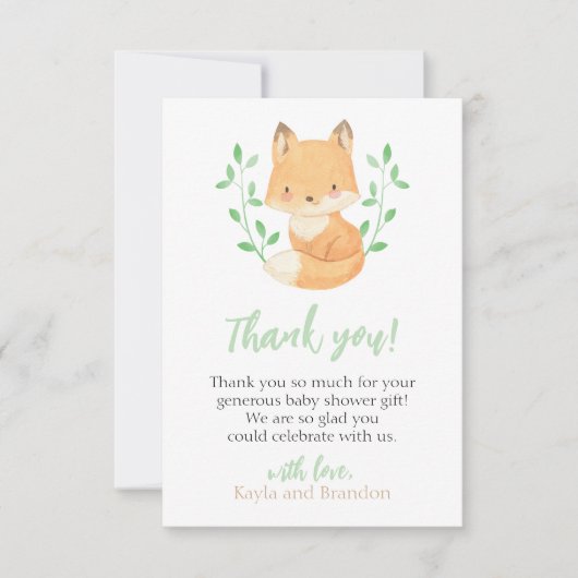 Carte De Remerciements Baby shower Woodland Fox (Devant)