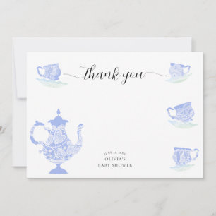 Carte De Remerciements Baby Tea Party Blue China White Lace Boy Show