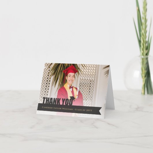 Carte De Remerciements Bac de graduation de ruban à superposition noire P (Devant)