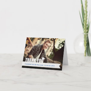 Carte De Remerciements Bac de graduation de ruban blanc superposé Photo m