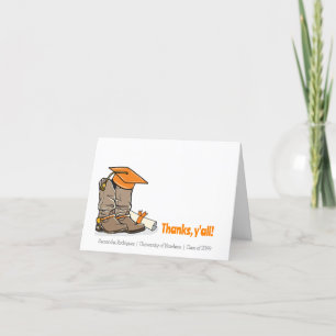 Carte De Remerciements Bac de graduation orange et amorçage cowboy