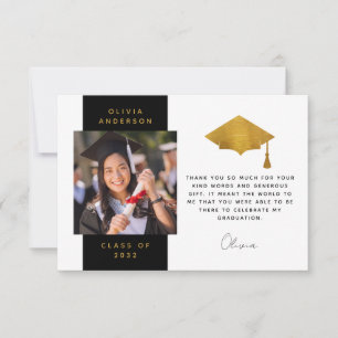 Carte De Remerciements Bac de graduation photo Black Gold Foil