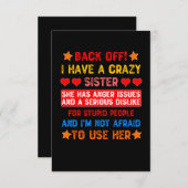Carte De Remerciements Back Off J'ai une soeur folle (Devant / Derrière)