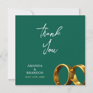 Carte De Remerciements Bagues de mariage en or vert émeraude chic