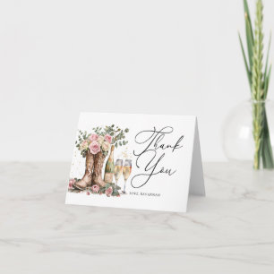 Carte De Remerciements Baigne dans le champagne et les bottes pour une Ba