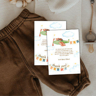 Carte De Remerciements Bain à bébé Ourson avion C'est un garçon 