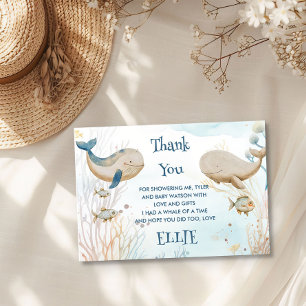 Carte De Remerciements Bain de bébé baleine aquarelle bleue beige