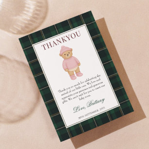 Carte De Remerciements Bain de bébé classique Préppy ours Rose