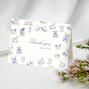 Carte De Remerciements Bain de bébé Toile De Jouy Bleu Garçon