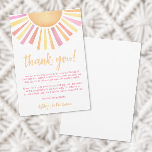 Carte De Remerciements Bain de soleil rose bébé Shower