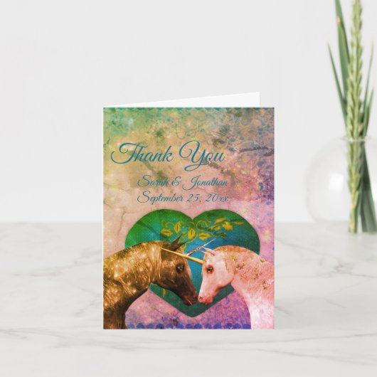 Carte De Remerciements Baiser Unicorns Mariage de coeur Personnalisé (Devant)