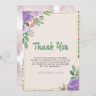 Carte De Remerciements Baisers à papillon Baby shower de fleurs violettes