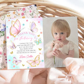 Carte De Remerciements Baisers de papillon Fille Photo d'anniversaire