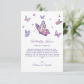 Carte De Remerciements Baisers papillon Baby shower violet (Debout devant)