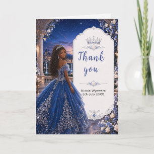 Carte De Remerciements Bal de princesse Sweet 16 bleu de minuit