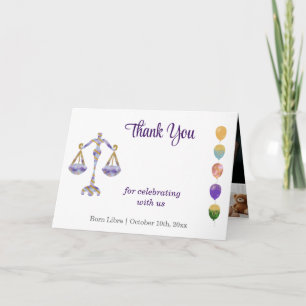 Carte De Remerciements Balance 1er Anniversaire Or & Remerciements Photo