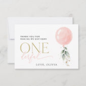 Carte De Remerciements Balcon rose, Eucalyptus, Verdure, Premier Annivers (Devant)