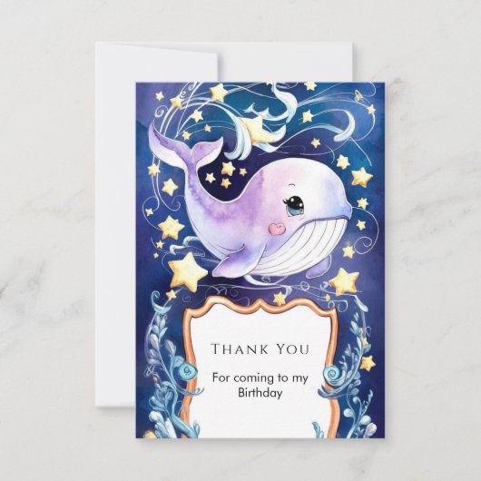 Carte De Remerciements Baleine bleu simple pour enfants anniversaire (Devant)