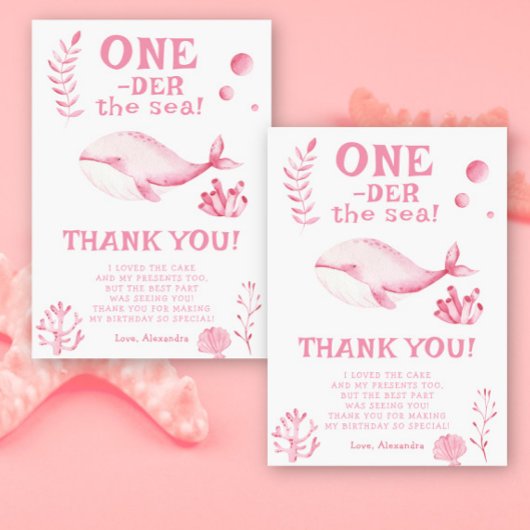 Carte De Remerciements Baleine rose au-dessus de la mer 1er anniversaire