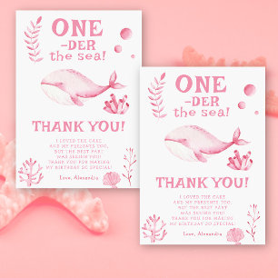 Carte De Remerciements Baleine Rose Oneder la mer 1er Anniversaire 
