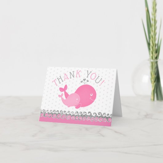 Carte De Remerciements Baleines roses baby showers (Devant)