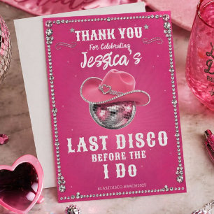 Carte De Remerciements Balle disco rose pour enterrement de vie de jeune