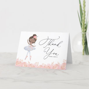 Carte De Remerciements Ballerina noire en robe blanche Fleur Anniversaire