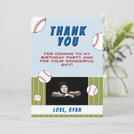 Carte De Remerciements Balles de Baseball Sports Photo d'Enfant Anniversa (Debout devant)
