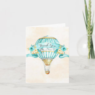 Carte De Remerciements Ballon à Air Chaud Turquoise Flèches Jaunes Roses