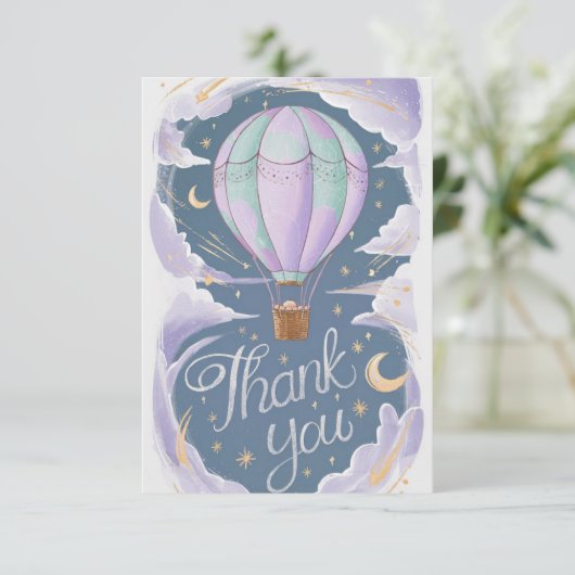 Carte De Remerciements Ballon céleste à air chaud enchanté (Debout devant)