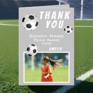Carte De Remerciements Ballon de Football Gris Coach Sportif