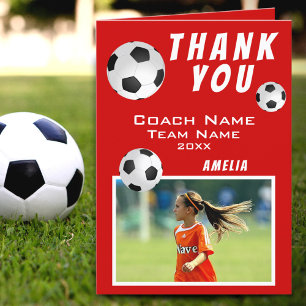 Carte De Remerciements Ballon de Football Rouge Coach Sportif 
