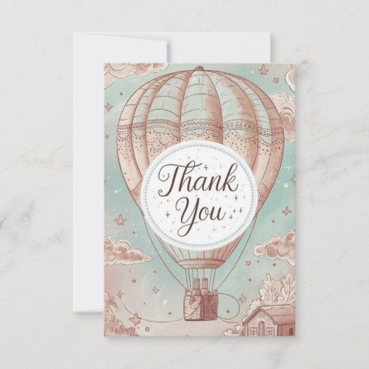 Carte De Remerciements Ballon Whimsical Celestial à air chaud (Devant)