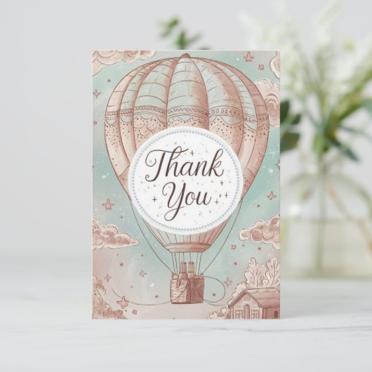 Carte De Remerciements Ballon Whimsical Celestial à air chaud (Debout devant)
