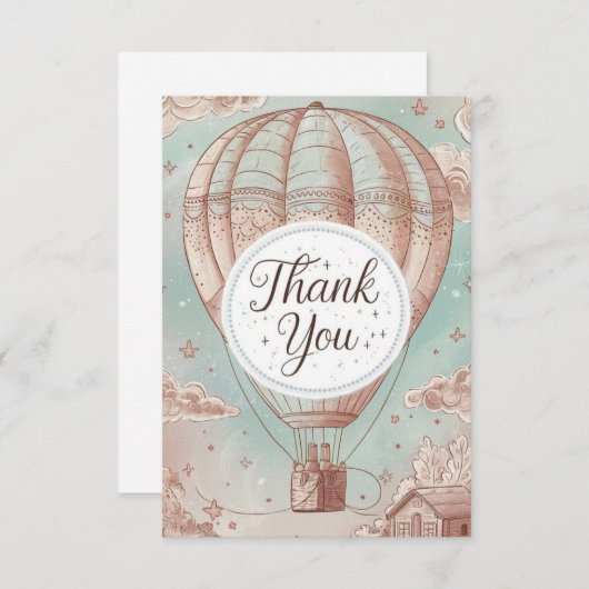 Carte De Remerciements Ballon Whimsical Celestial à air chaud (Devant / Derrière)