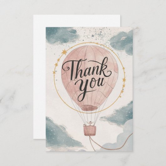 Carte De Remerciements Ballons à air chaud pour nuages simples (Devant / Derrière)