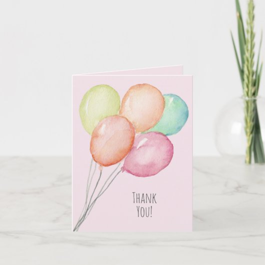 Carte De Remerciements Ballons Aquarelle pour 1er Anniversaire Rose (Devant)