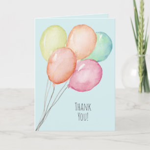 Carte De Remerciements Ballons Aquarelle sur Fond Bleu