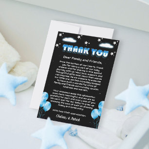 Carte De Remerciements Ballons Bleus Céleste Baby shower de nuit étoilé