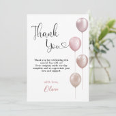 Carte De Remerciements Ballons Blush fille premier anniversaire (Debout devant)