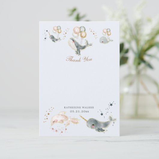 Carte De Remerciements ballons de baleines magiques étoiles baby shower (Debout devant)