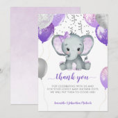 Carte De Remerciements Ballons de fille Eléphante mignonne (Devant / Derrière)