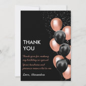 Carte De Remerciements Ballons d'or Rose noir chic (Devant)