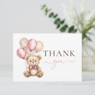 Carte De Remerciements Ballons d'ours en peluche mignons Baby shower Bl