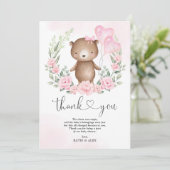 Carte De Remerciements Ballons d'ours en peluche rose et fleuri (Debout devant)